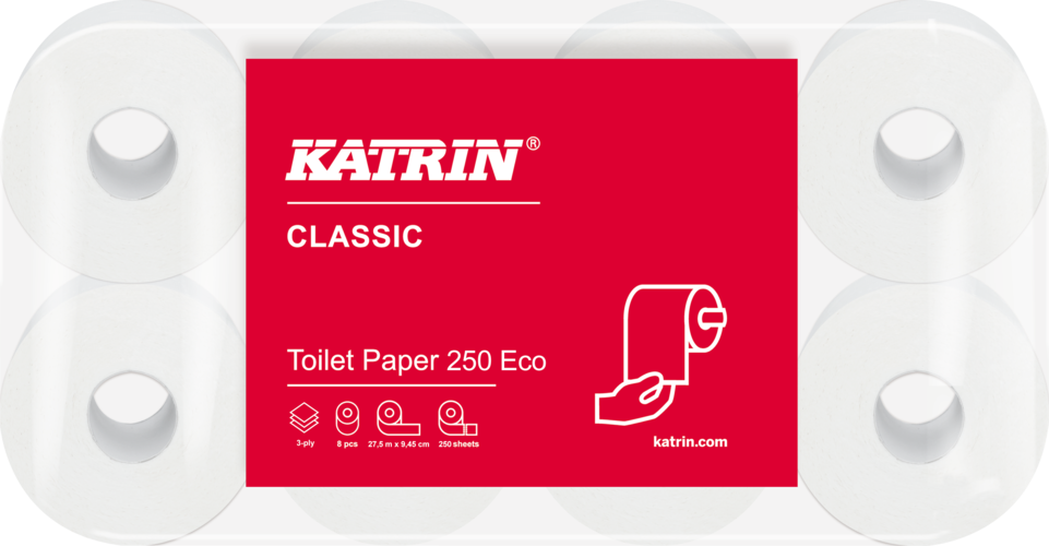 Toilettenpapier Weiß / 3-lagig / 8 Rollen à 250 Blatt