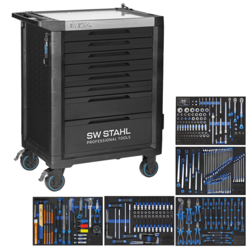 Profi-Werkstattwagen TT801, schwarz, bestückt, 341-tlg., 5 Einlagen