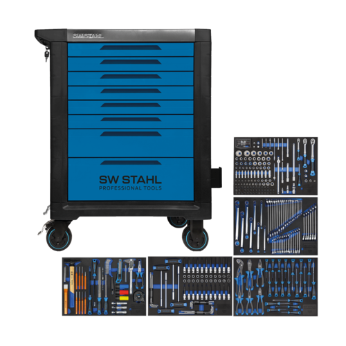 Profi-Werkstattwagen TT801, bestückt, 341-tlg., 5 Einlagen, blau