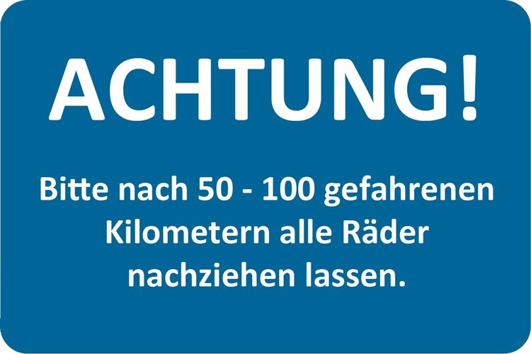 Kundendienst Aufkleber "Räder nachziehen"