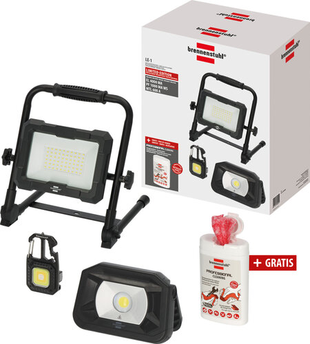 Licht-Set Arbeitsstrahler LE-LS 1, Akku LED Baustrahler EL 4000 MA, Akku LED Arbeitsleuchte PF 1000 MA, Mini LED Taschenlampe MTL 600 A, Handreinigungstücher